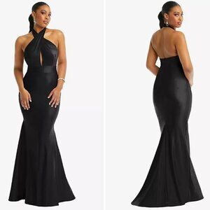 Cynthia & Sahar Black Criss Cross Halter Open Back Mermaid Dress CS112 Size L